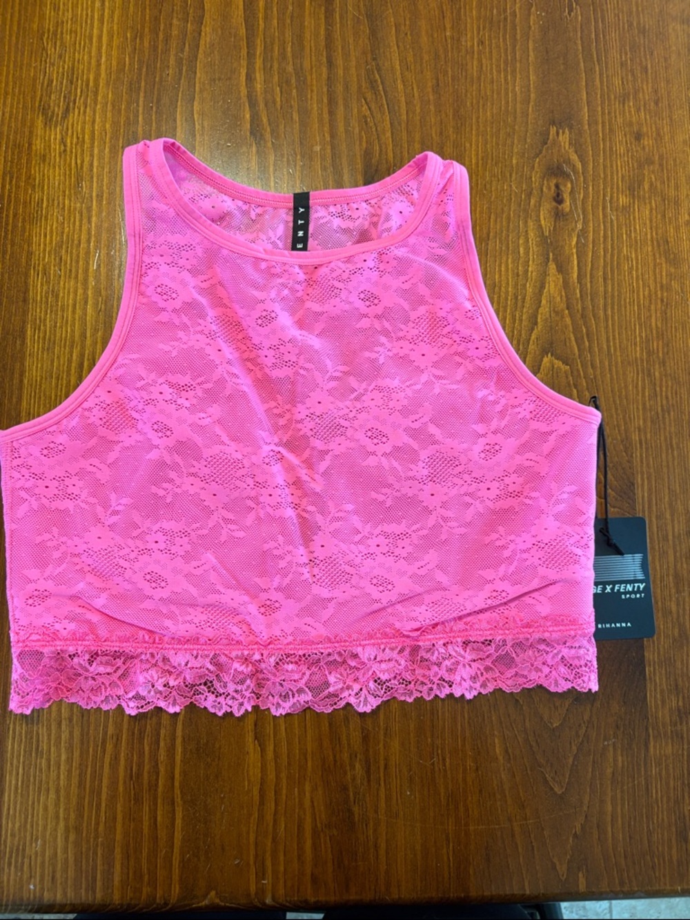 Fenty Beauty Neon Pink Lace Cropped Tank Top